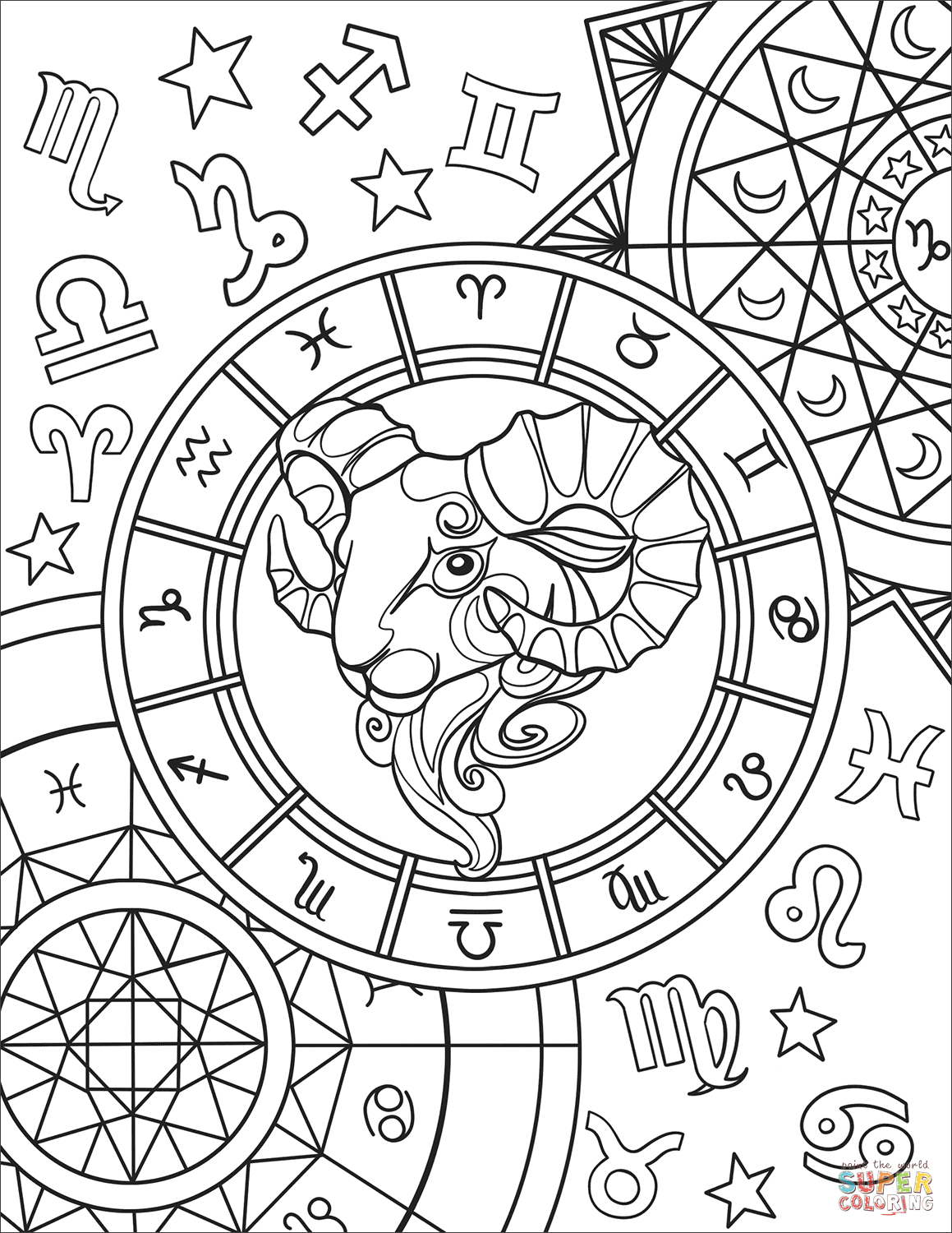 Aries zodiac sign coloring page free printable coloring pages