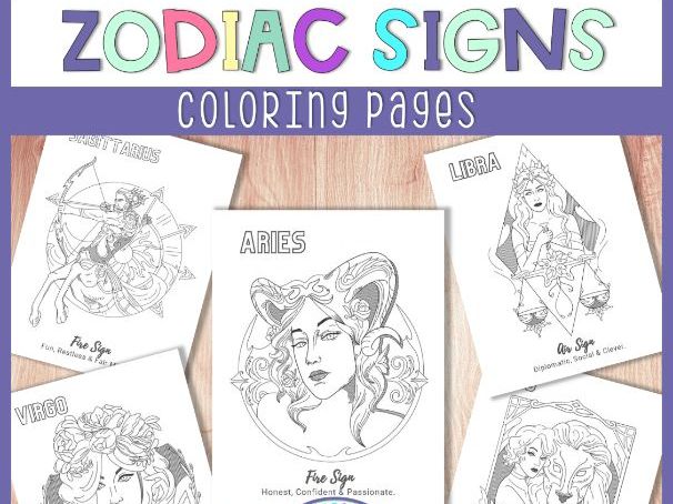 Zodiac coloring pages a coloring book for kids and adults teaching resources