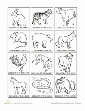 Chinese zodiac worksheet education chinese new year activities chinese new year zodiac new year coloring pages