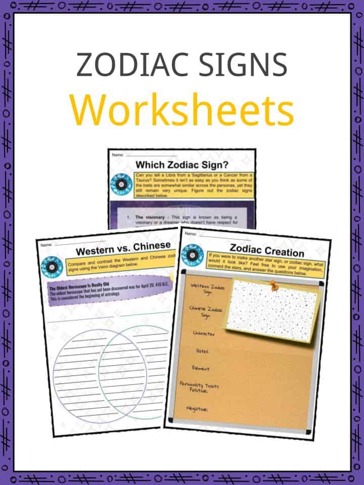 Zodiac signs worksheets facts signs cultures symbolism