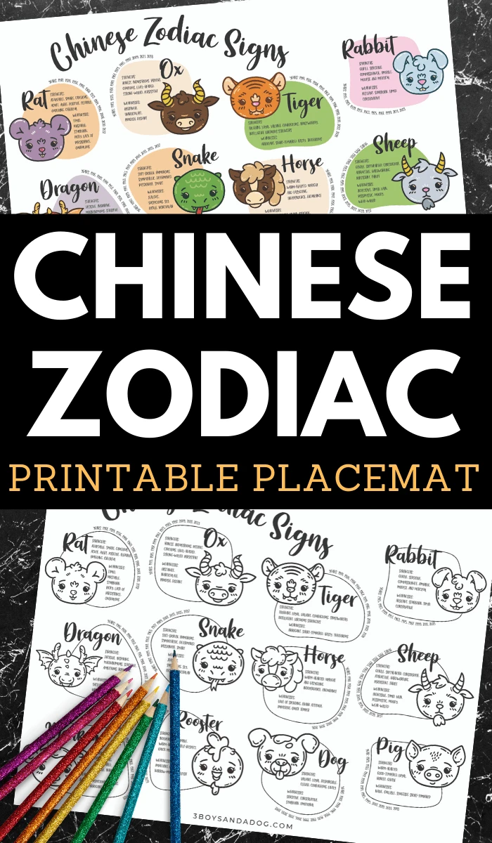 Chinese zodiac placemat printable coloring page
