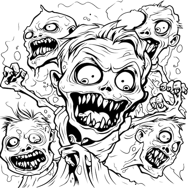 Premium vector cute zombies coloring page for kids