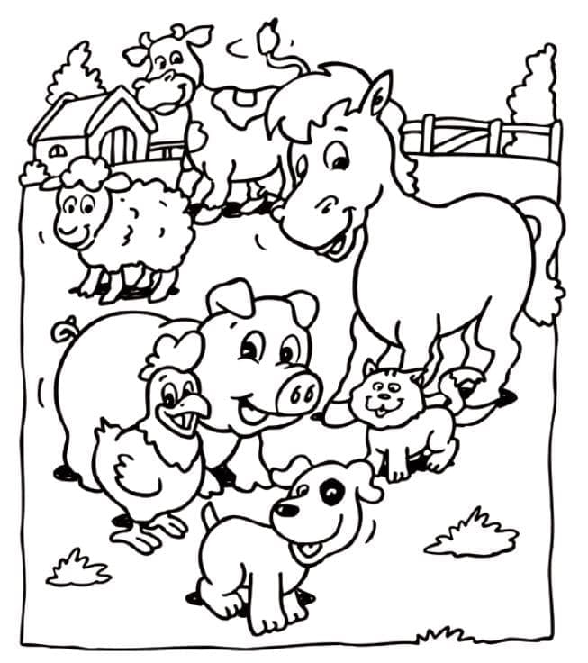 Farm animals for kids coloring page