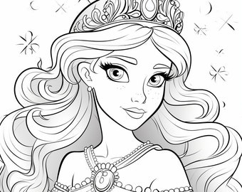 Princess coloring page whimsical pages of magical princesses art printable digital download for kids