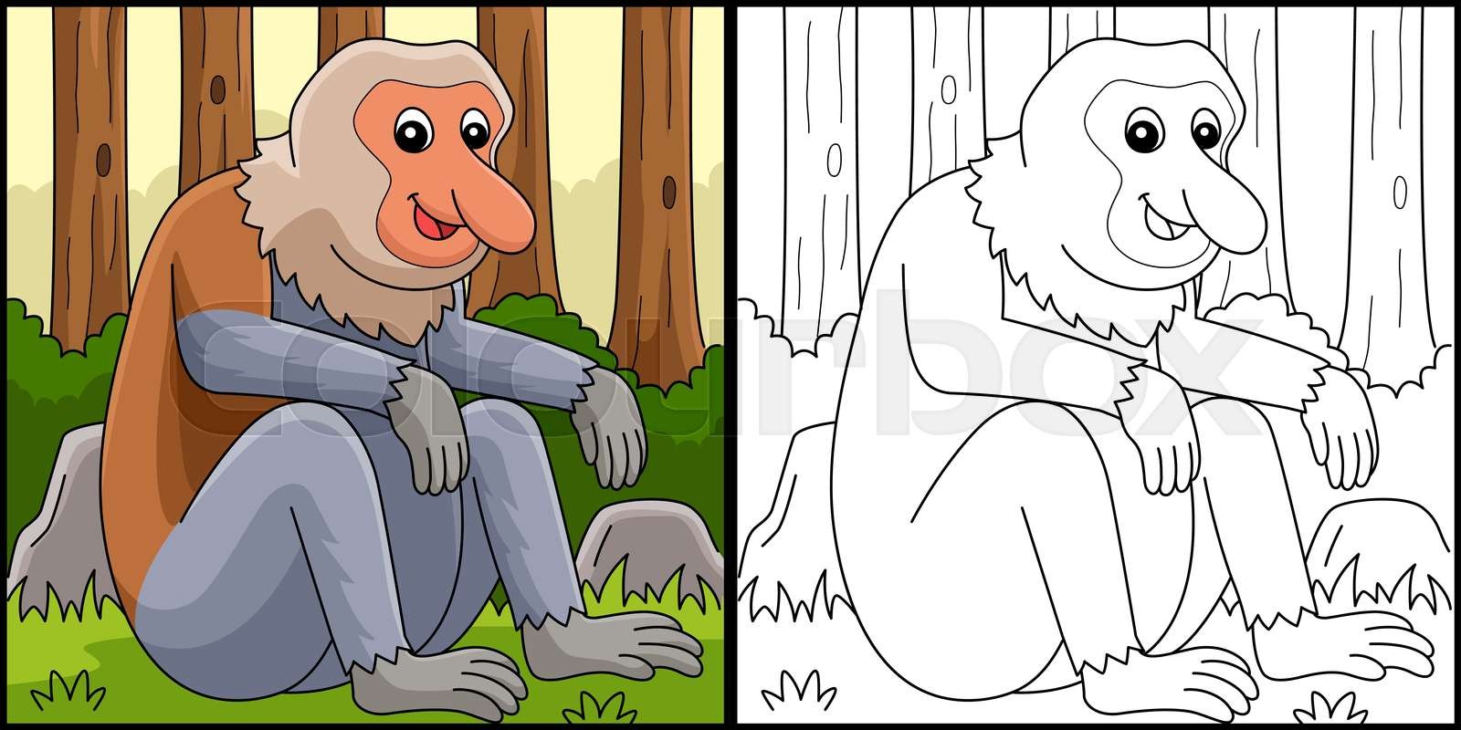 Proboscis monkey animal coloring page illustration stock vector
