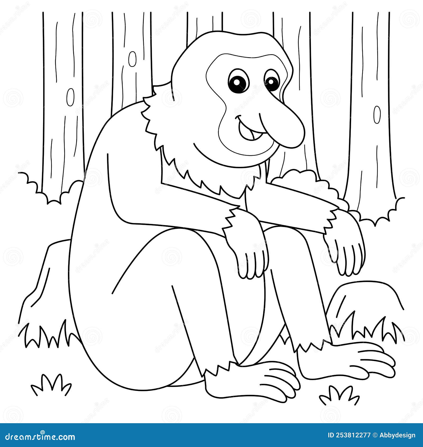Proboscis monkey animal coloring page for kids stock vector