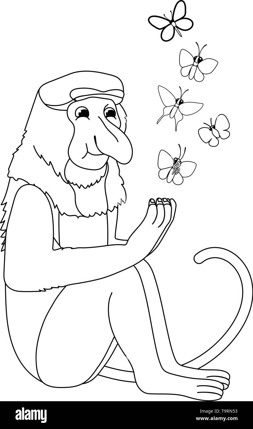 Vector line cartoon animal clip art proboscis monkey stock vector image art