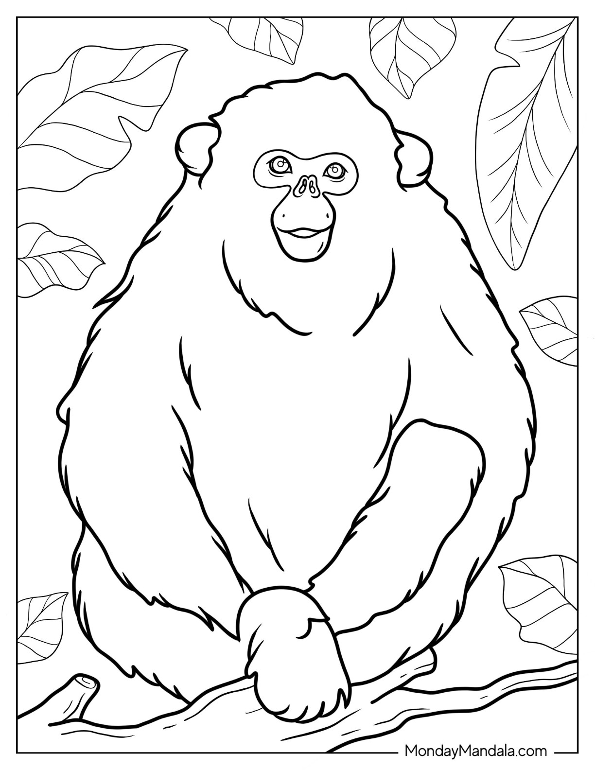 Monkey coloring pages free pdf printables