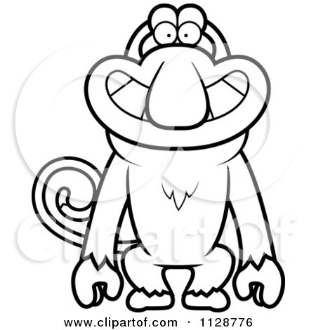Clipart of a confused black and white proboscis monkey scratching his head