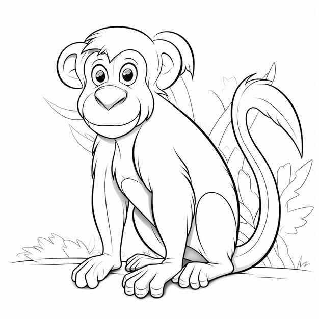 Premium ai image proboscis monkey cute illustration charm cute coloring book kawaii line art