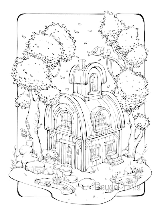 Houses printable coloring pages magical houses procreate jpg png pdf by reydaprints