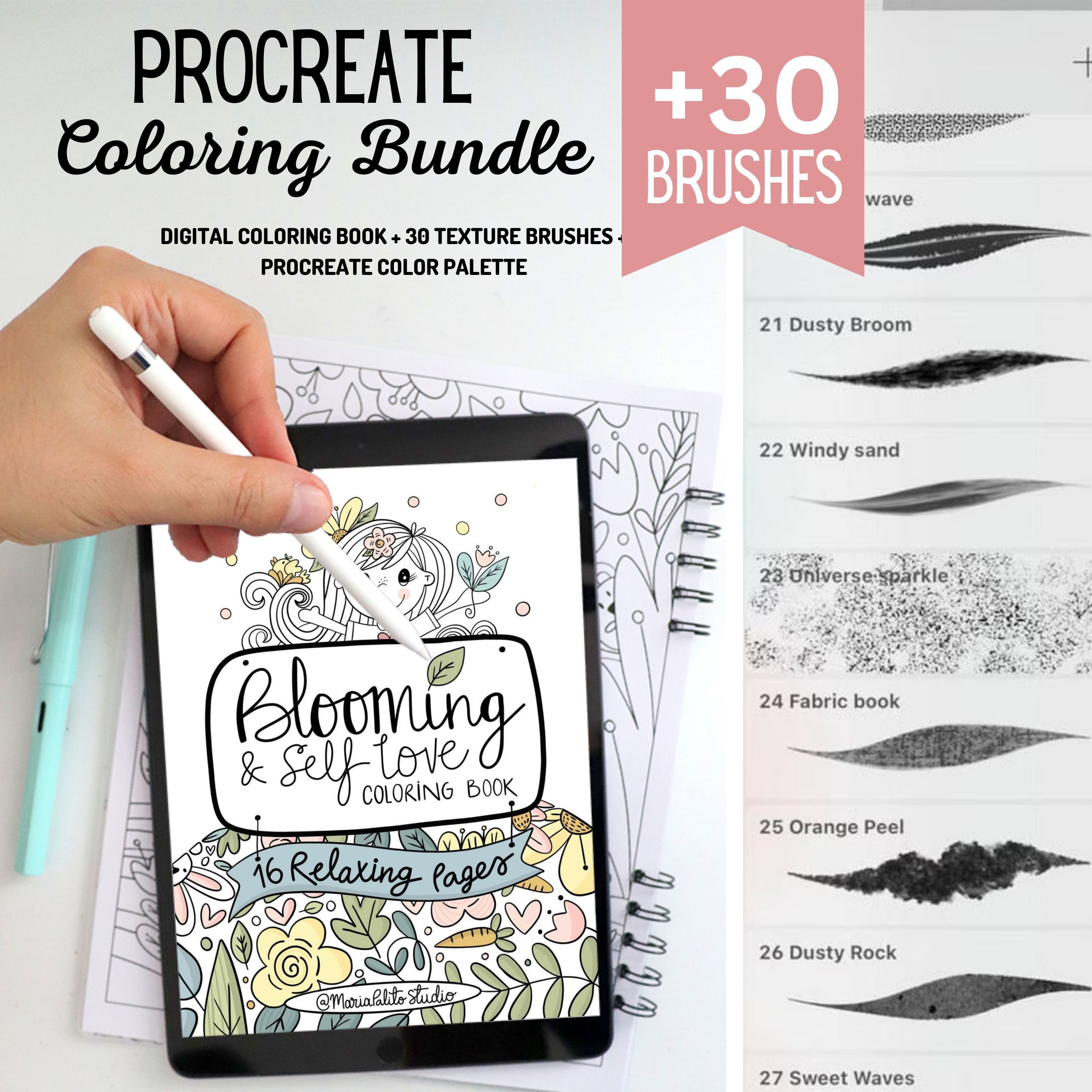 Procreate bundle blooming coloring book procreate brushes m â mariapalito studio