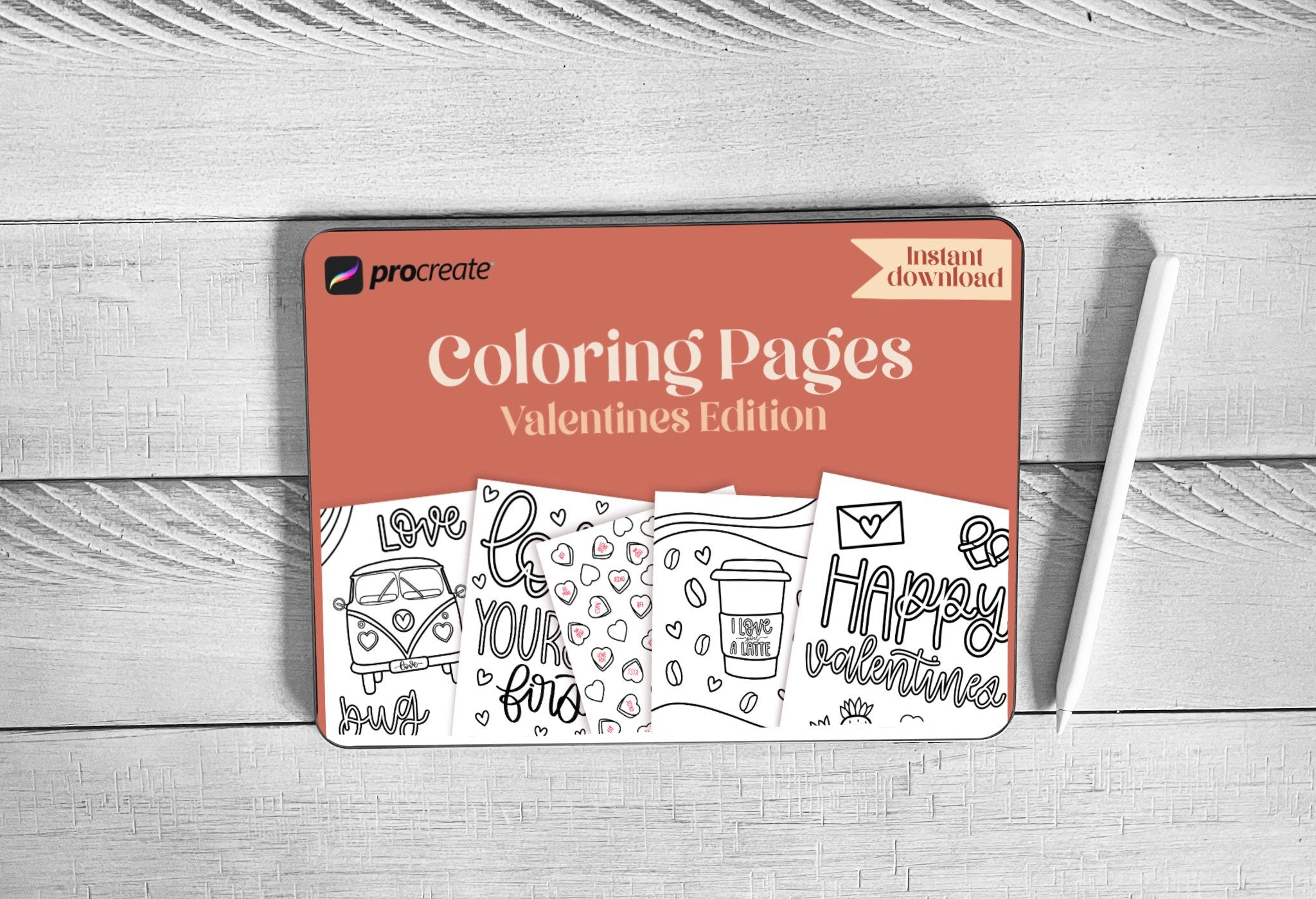 Valentines digital coloring book for procreate â fabi design studio