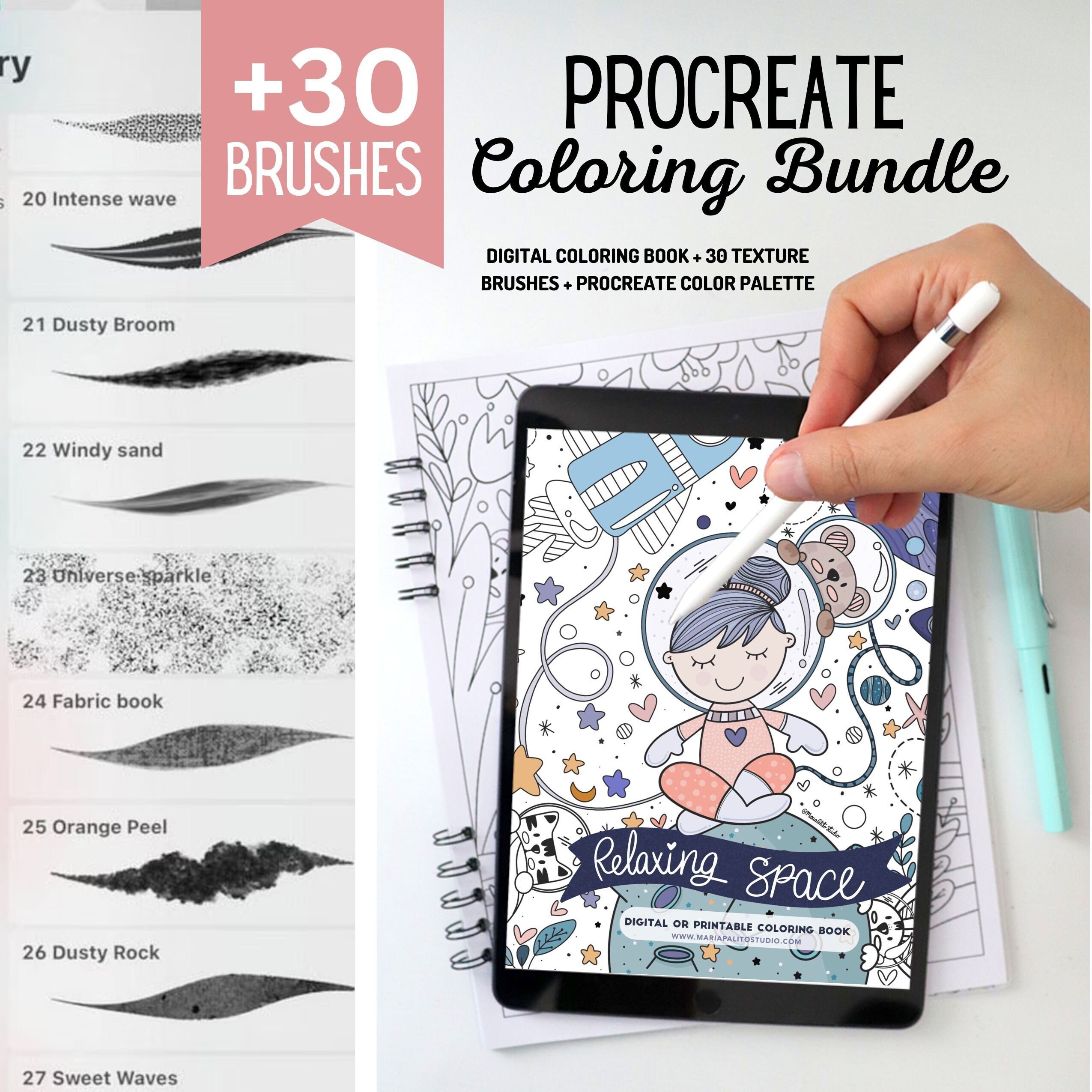 Space procreate bundle coloring book brushes m â mariapalito studio