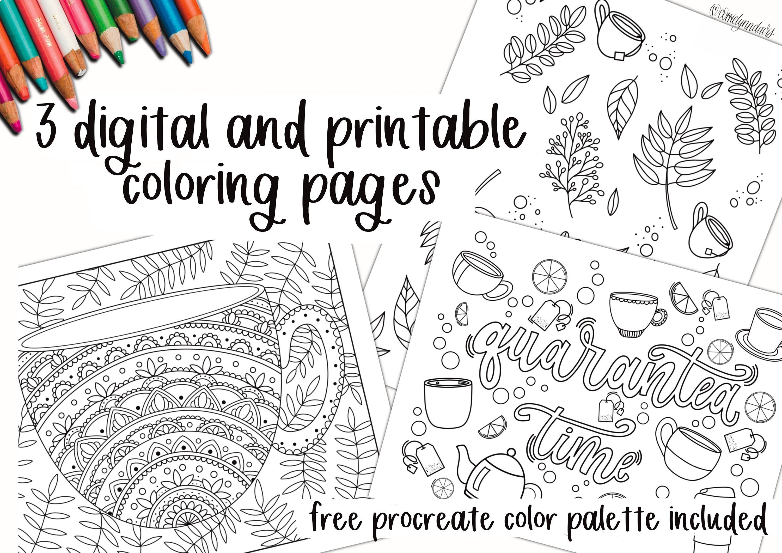 Coloring pages for printing or digital procreate coloring free procreate color palette made by corrie lynn instant download
