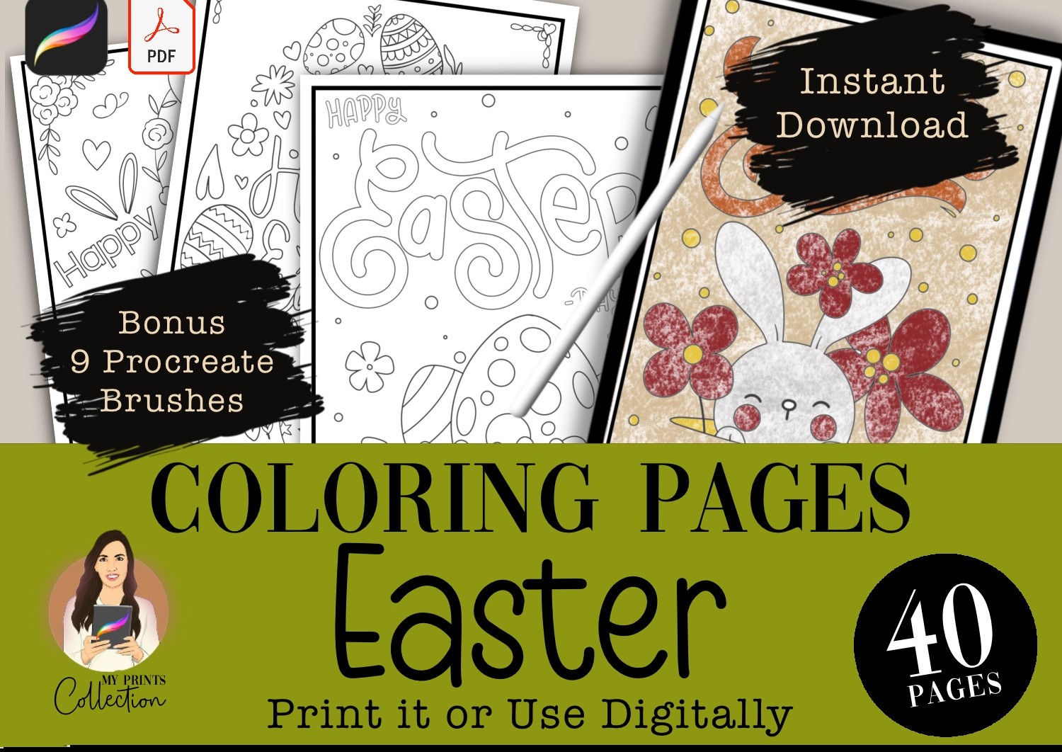 Easter coloring pages procreate coloring printable bunny egg hunt adults kids