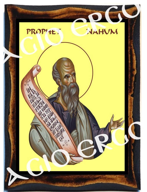 Profeta nahãºm griego ortodoxo ruso monte athos bizantino cristiano catãlico icono de madera placa