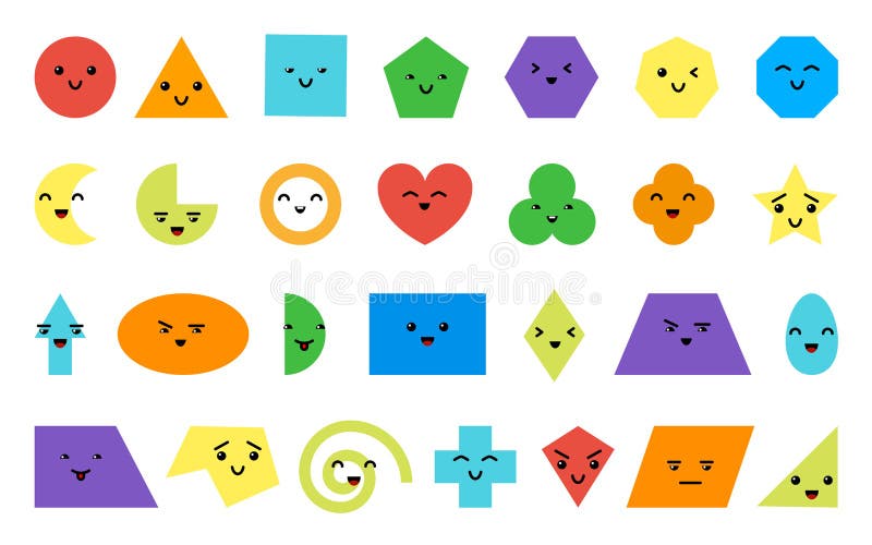 Geometric figure shapes color cartoon emoji set stock vector