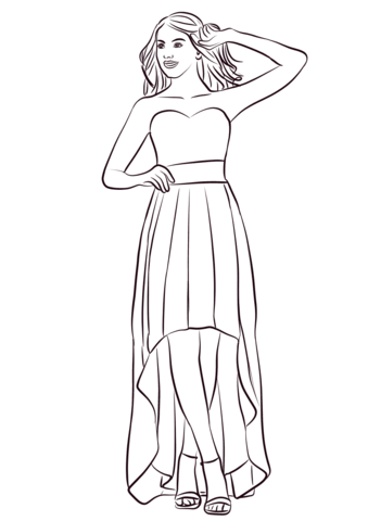 Strapless high low prom dress coloring page free printable coloring pages
