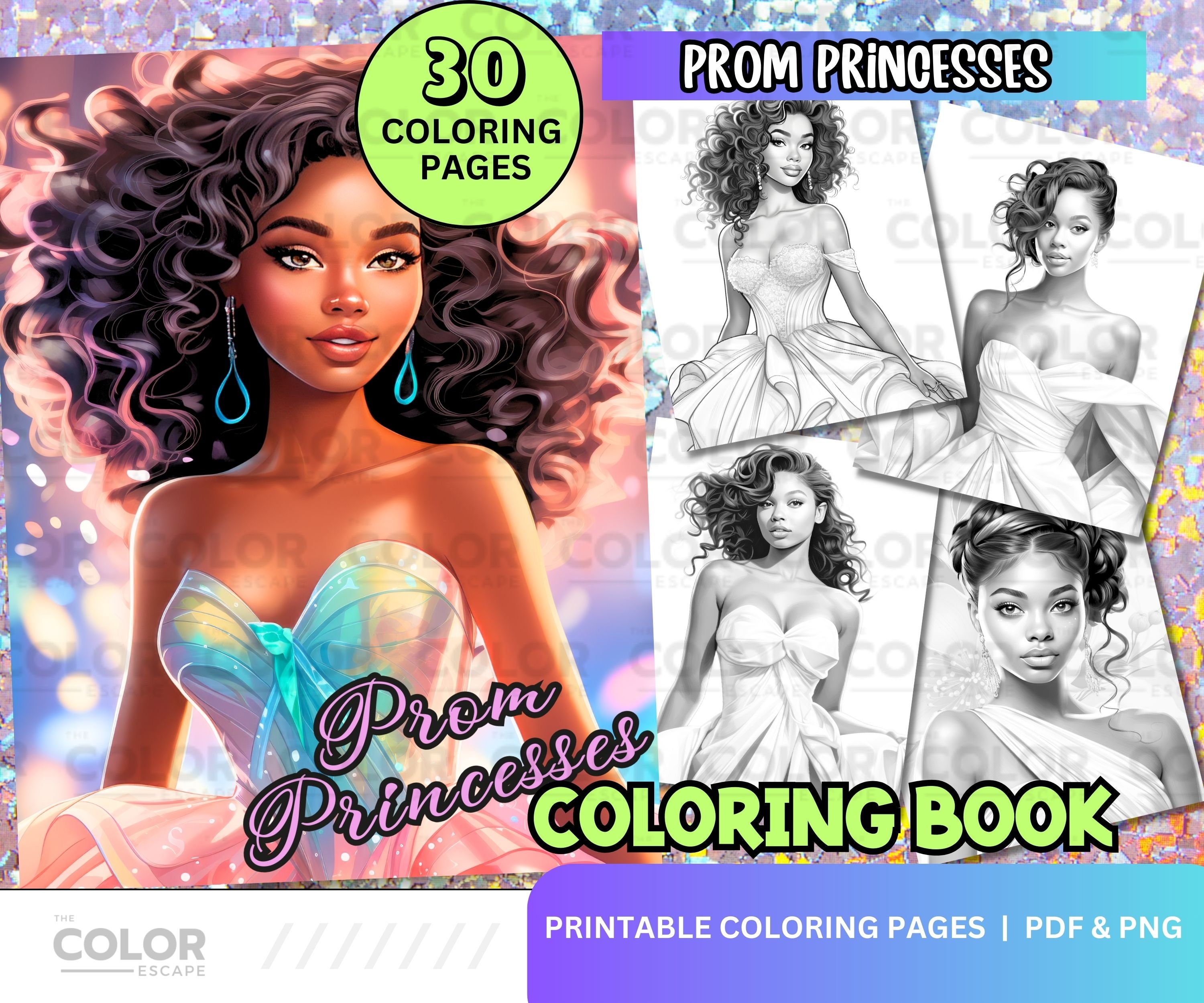 Black prom princesses coloring pages black female fashion prom queens printable adult coloring pages download grayscale illustration