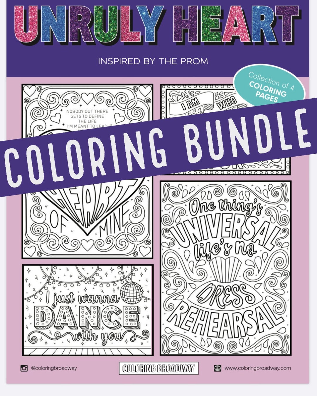 The prom coloring bundle broadway unruly heart i just want to dance with you musical theater coloring pages wall art theatre nerd