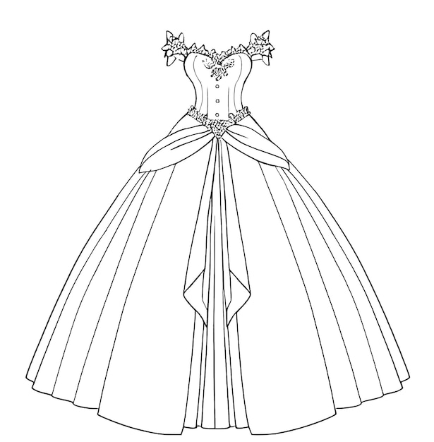 Premium ai image hand drawn vector illustration of dress princess coloring page