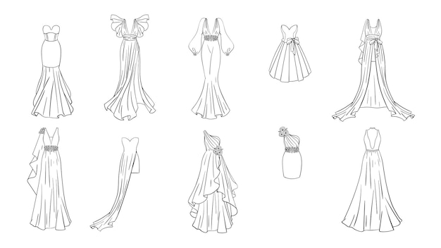 Premium vector coloring page modern and classic dresses