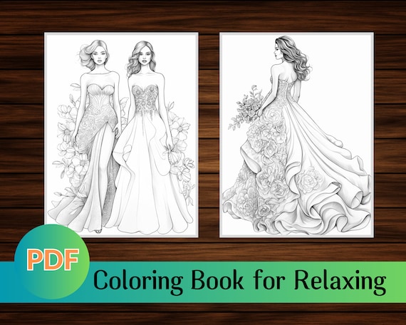Coloring pages prom dresses fashion peace and relaxation all ages coloring book pdf stress relieving instant download