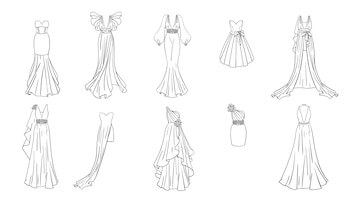 Premium vector coloring page modern and classic dresses