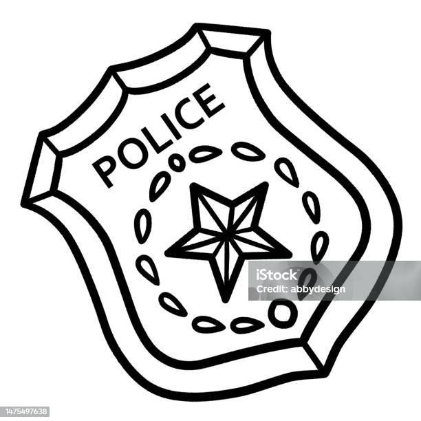 Police badge isolated coloring page for kids stock illustration
