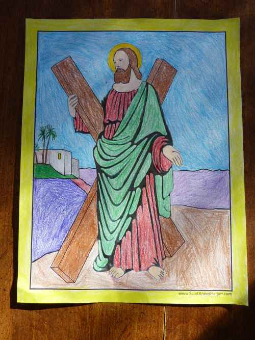 Saint andrew the apostle prayer card coloring page and worksheet
