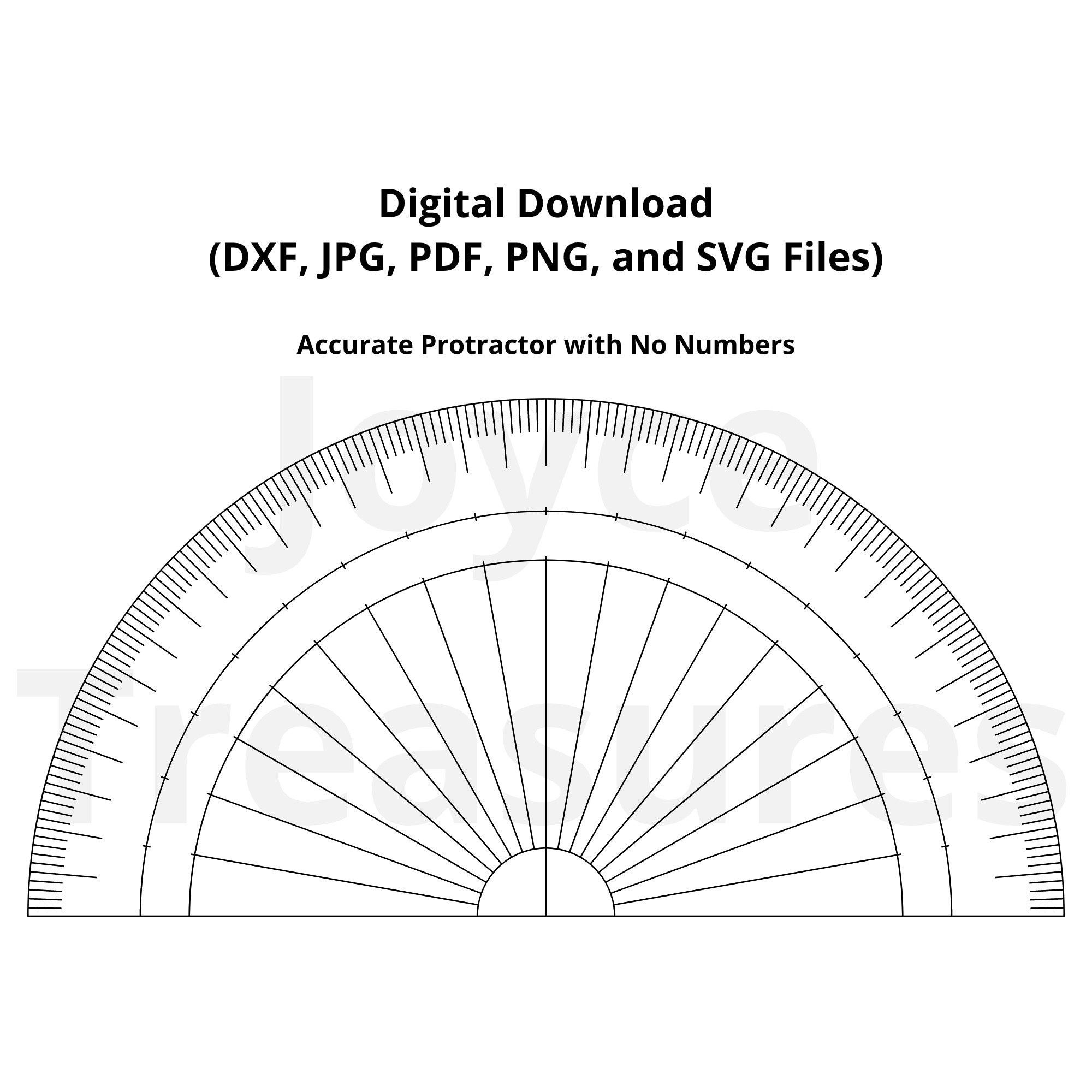 Protractor dxf jpg png svg and pdf files accurate no numbers download now