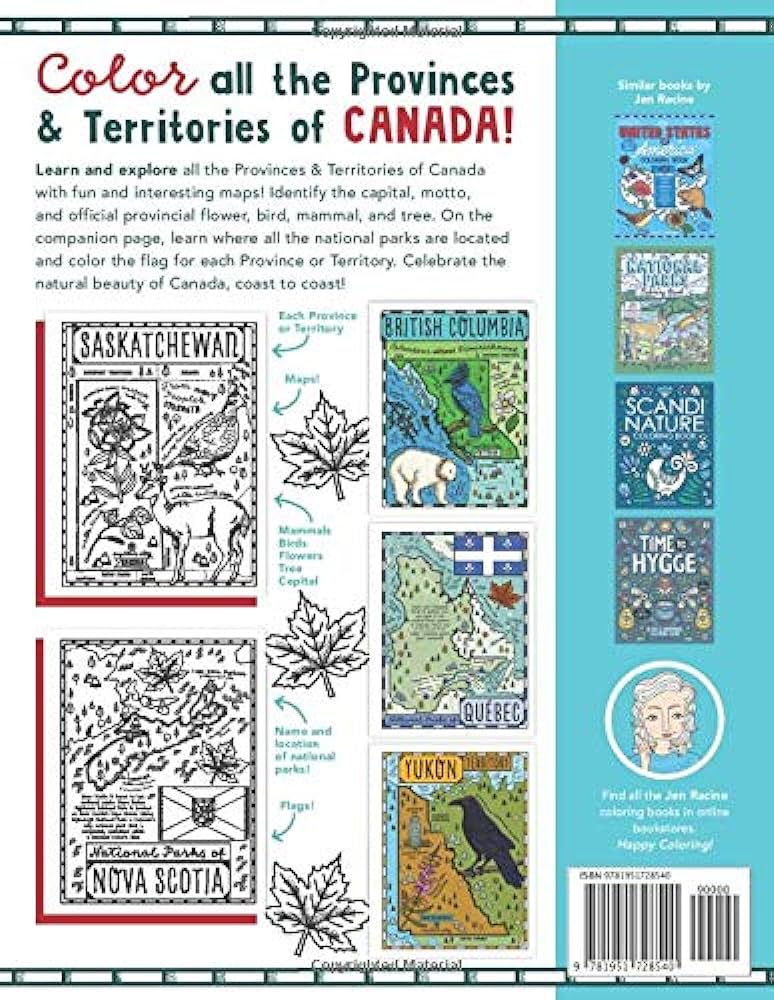 The nada coloring book maps of provinces and territories with symbols and national parks racine jen books