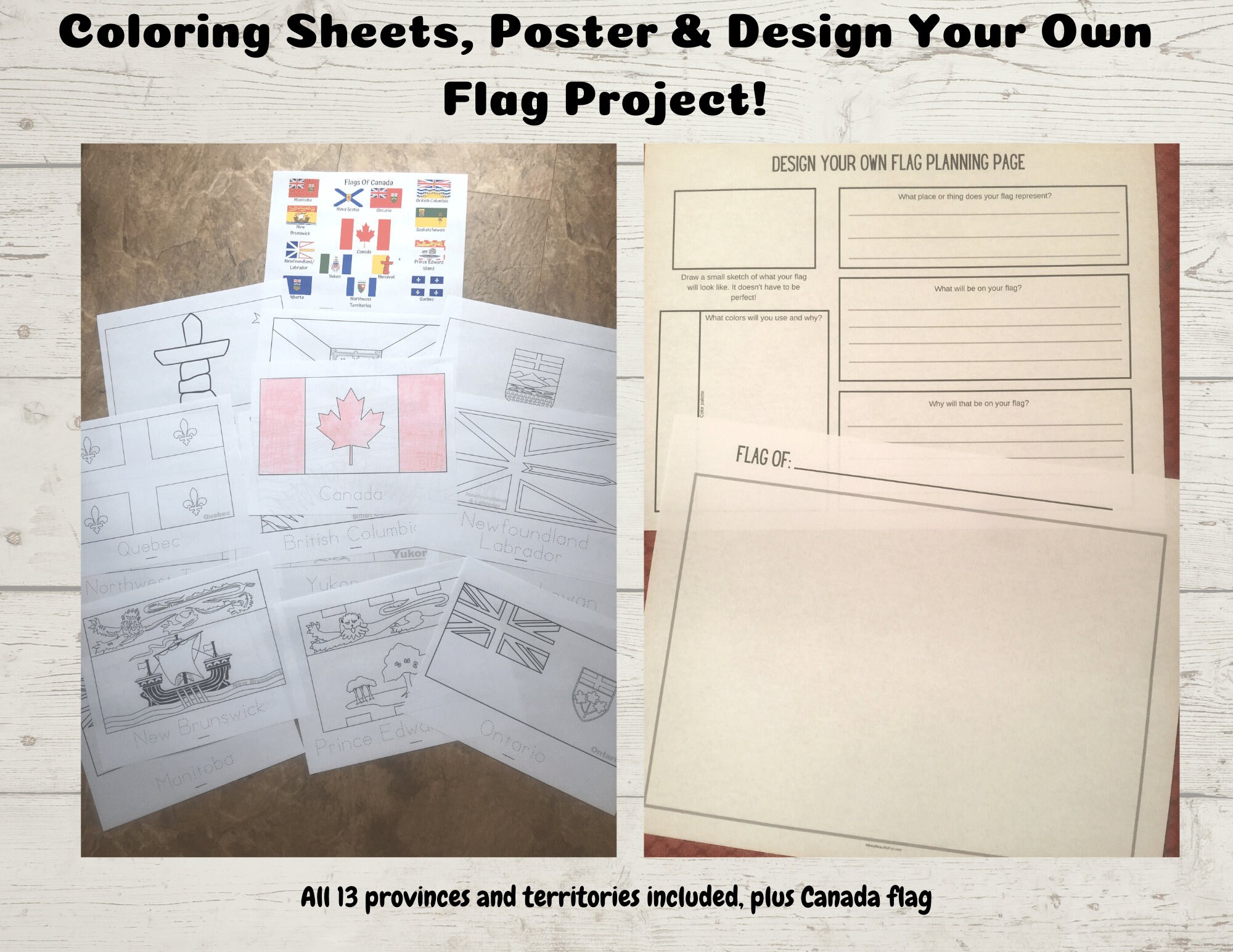 Flags of canada and provinces coloring pages plus design your own flag project download now