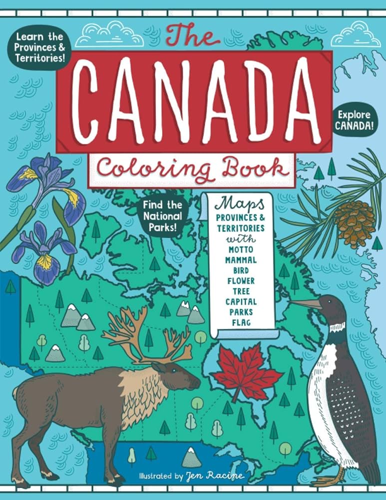 The nada coloring book maps of provinces and territories with symbols and national parks racine jen books