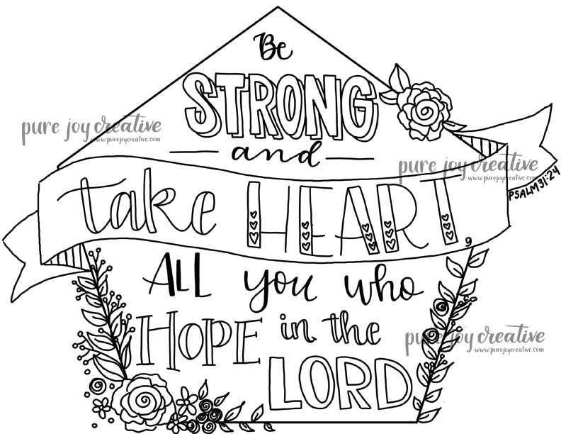 Be strong and take heart psalm printable coloring page