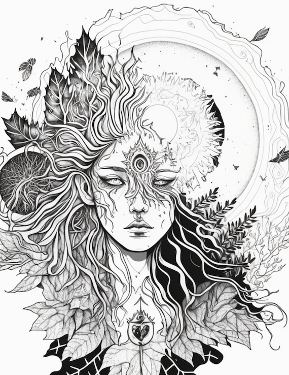 Psychedelic woman grayscale coloring pages adult futuristic grayscale printable book digital download not a physical produ