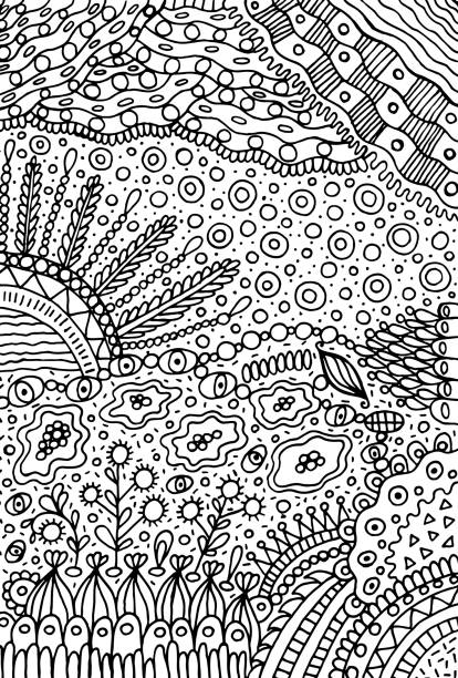 Doodle landscape coloring page for adults fantastic psychedelic artwork vector illustratoin stock illustration
