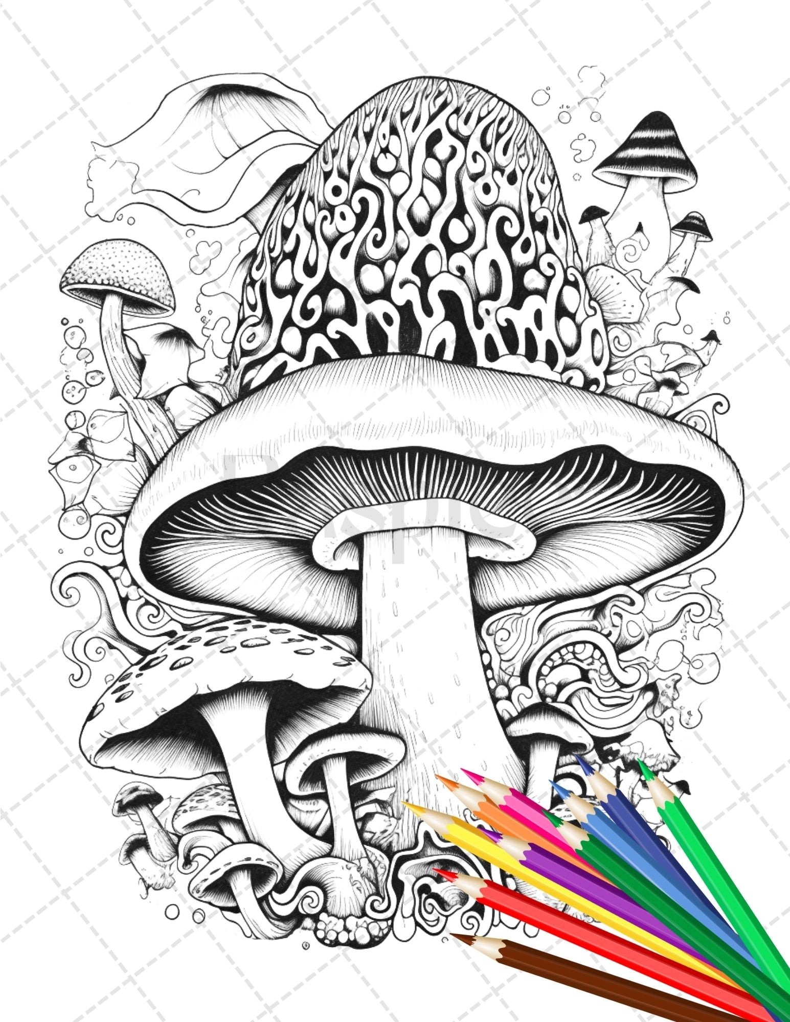 Psychedelic mushroom forest coloring book printable for adults trippy â coloring