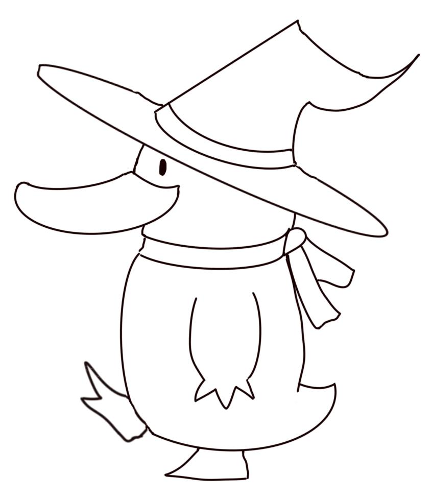 Spooky halloween psyduck colouring page
