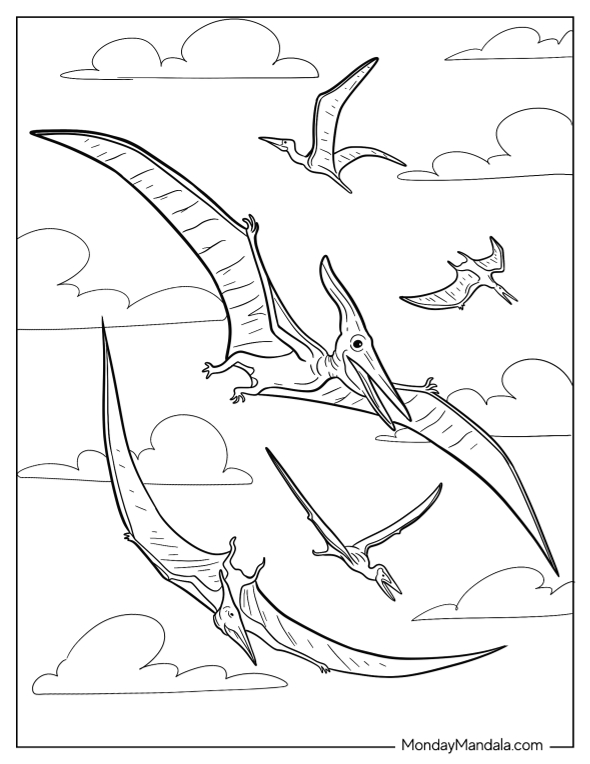 Pterodactyl coloring pages free pdf printables