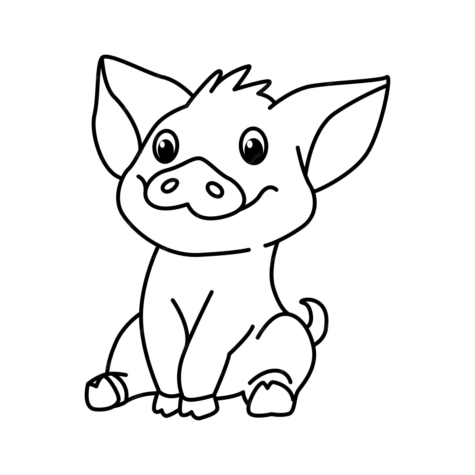 Premium vector cute pig cartoon coloring page illustration vector for kids coloring book