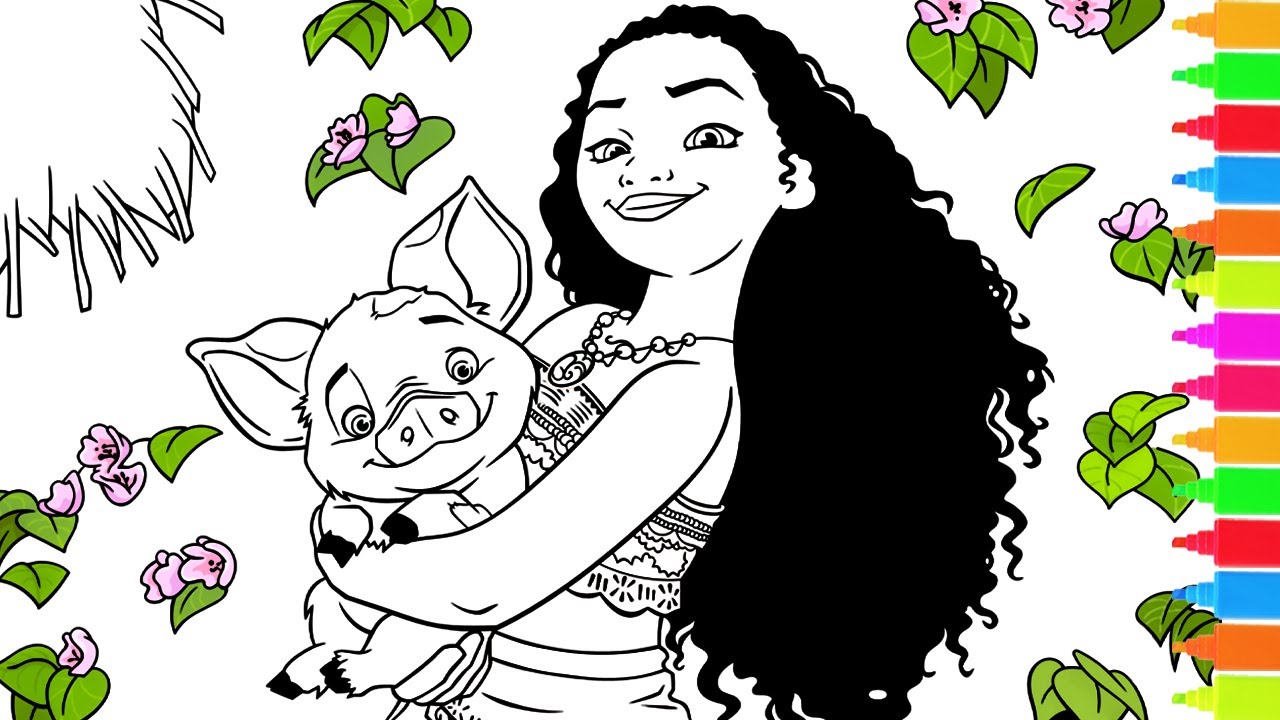 Coloring oana aui pua and hei hei the rooster disney oana coloring book pages