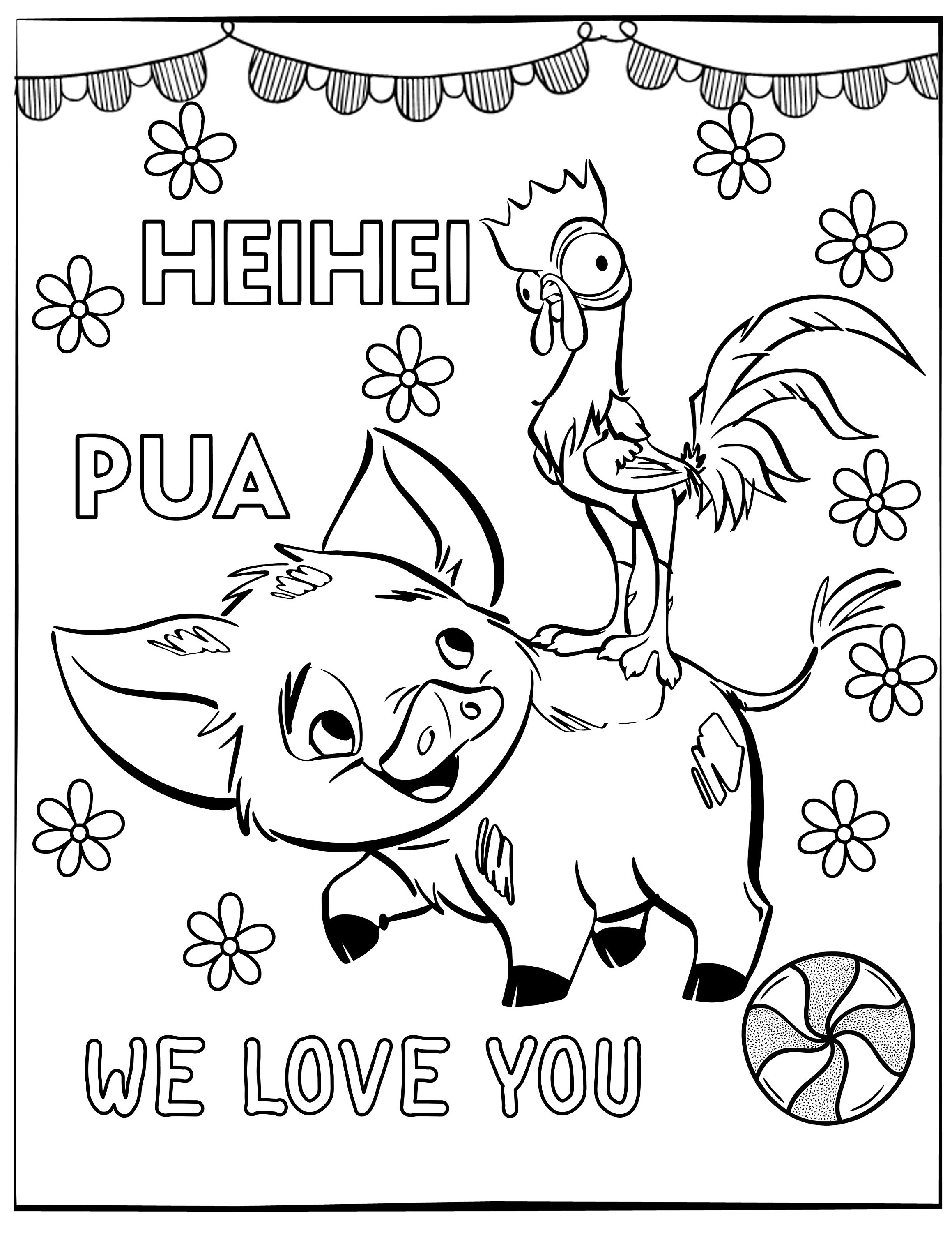 Maui moana coloring activity page for birthday personalized with name party favor kids worksheet boygirl