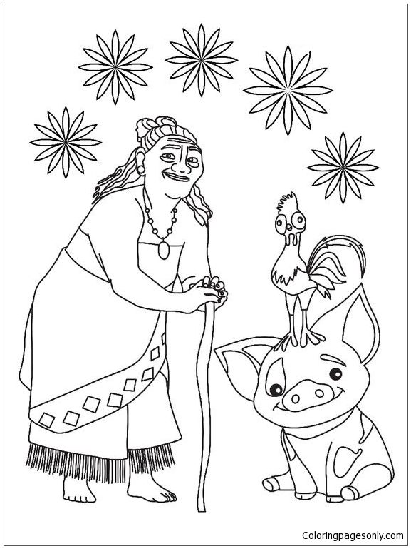 Tala and pua pig from moana coloring page moana coloring pages moana coloring disney coloring pages