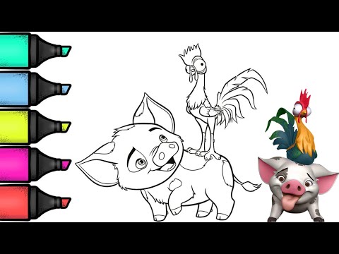 Oana hei hei and pig pua coloring coloring videos for kids coloring coloringpage oana