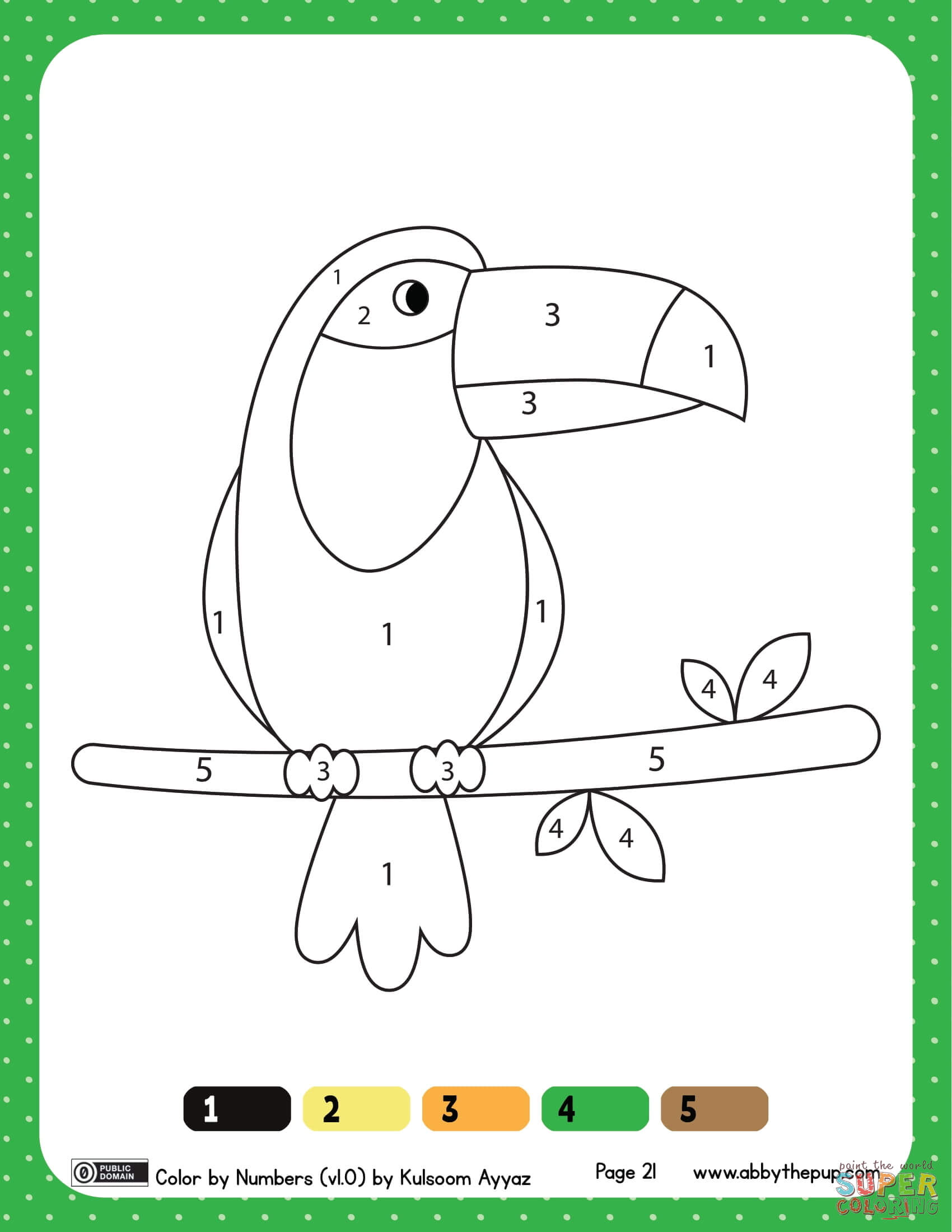 Toucan color by numbers