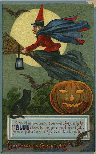 Vintage halloween postcard in a vibrant lantern color series