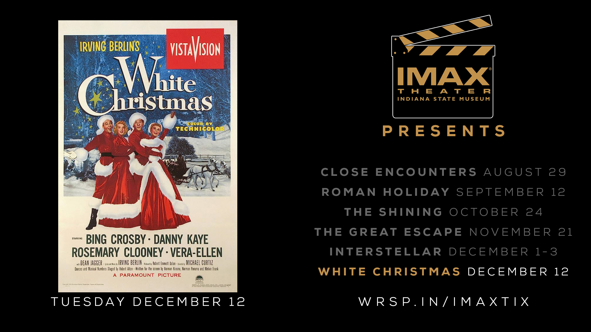 Imax downtown indy on x we are dreaming of a white christmas ðð see the next film in our classic film series white christmas on december th one night only httpstcoubcjjndp classicfilmseries
