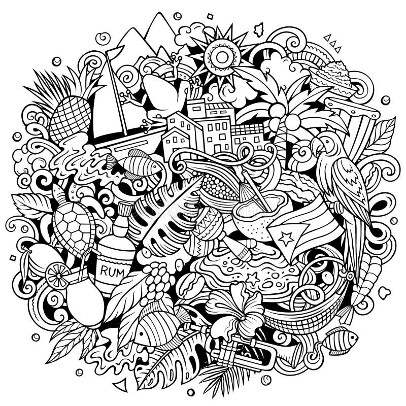 Puerto rico cartoon doodle illustration stock vector